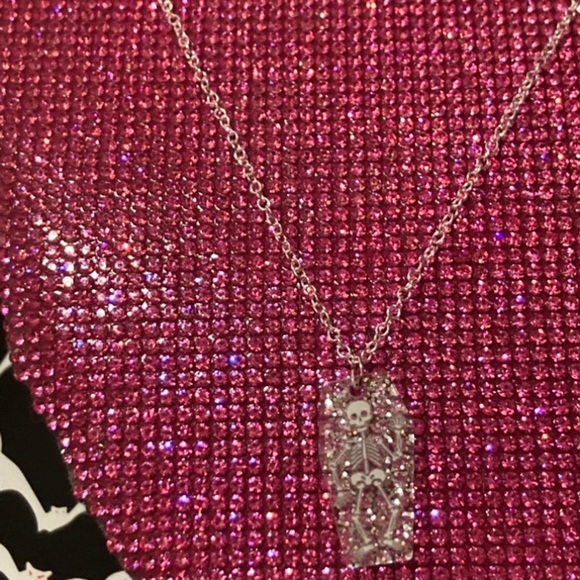 Skeleton Necklace Sterling Silver Glitter Coffin Creepy Emo goth egirl Y2K gift - Picture 9 of 13